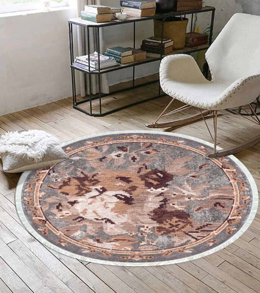 Birkilim Yuvarlak Yıkanabilir Dekoratif Halı İpeksi Kaymaz Taban | MLN-IP-YU-HT-153