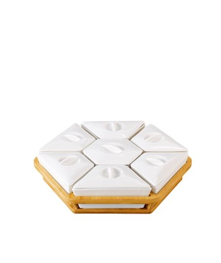 Acar Mutfak | Bambu Tepsili Yedili Porselen Kahvaltı Takımı