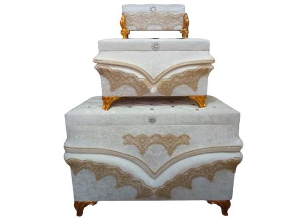 French Laced Curved Bianca 3 Piece Dowry Chest Cream