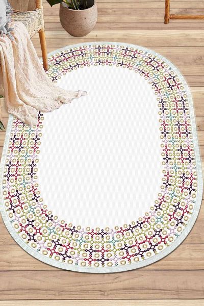 Birkilim Oval Yıkanabilir İpeksi Kaymaz Taban Dekoratif Halı | MLN-IP-O-HY-1056