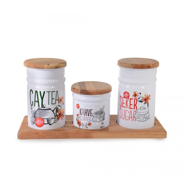 802B WHITE WOODEN FLAT STAND TRIPLE CAY ZUCKER KAFFEESATZ | IPEK-YLD016