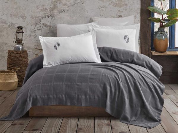 Çeyizdiyarı Rainbow Nakışlı Dokuma Pike Takımı Antrasit