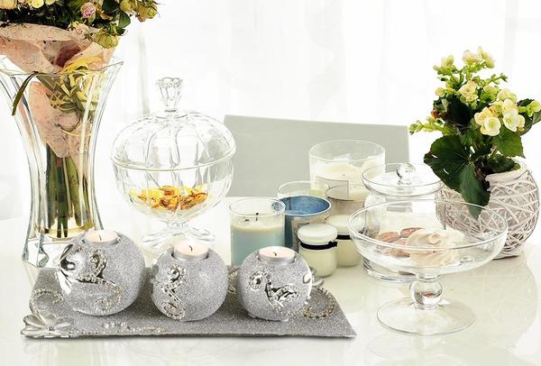 Almina 3'lü Dekoratif Mumluk | Gümüş | AL-7849Silber