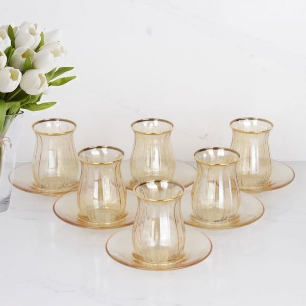 Asaf Lüster 6'lı Yaldızlı Cam Çay Seti