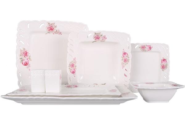 Bavary 28 Parça Yemek Takımı | 6 Kişilik | Kare | Çiçekli | By-hyt429a