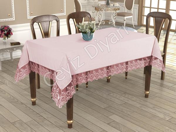 Fransız Güpürlü Büşra Masa Örtüsü Pudra