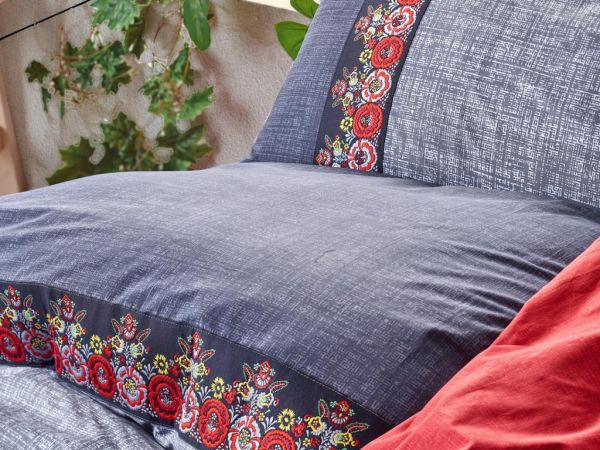 Ensemble housse de couette double Cottonbox Folk Art bleu marine