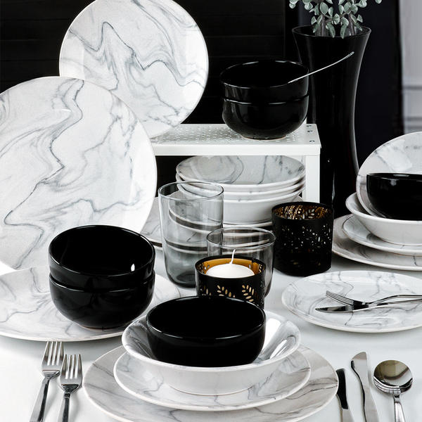 Marble Dining Set 24 Pieces for 6 People - 17382 | Keramika