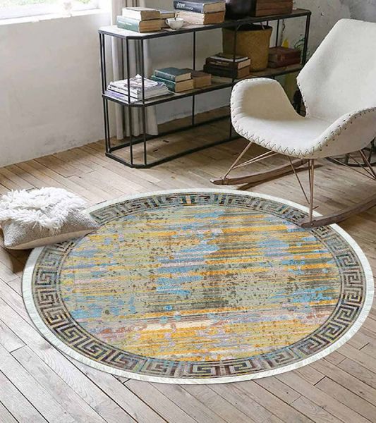 Birkilim Yuvarlak Yıkanabilir Dekoratif Halı İpeksi Kaymaz Taban | MLN-IP-YU-HY-1278