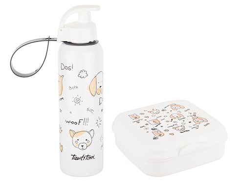 Tantitony | Plastic White Dogs Thermos and Lunch Box Feeding Set