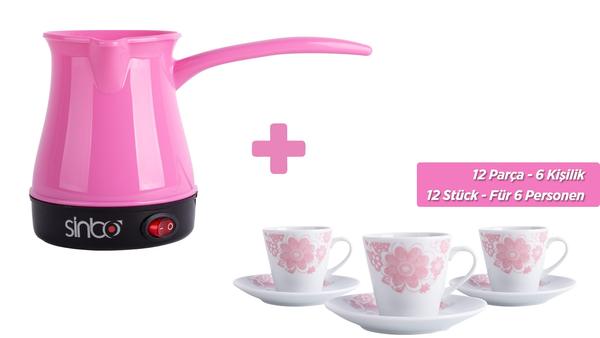 Sinbo Pembe Elektrikli Türk Kahve Makinesi & Almina 6'lı Türk Kahve Seti