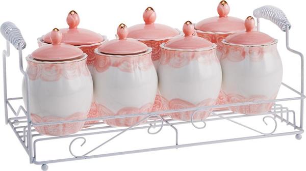 Duygu 7'li Metal Standlı Baharatlık Seti Pembe 15 Parça | Dg-1530