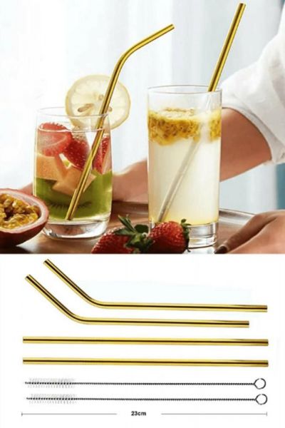 Mercan Platin 2'li Paslanmaz Çelik Pipet + Temizleme Fırçası