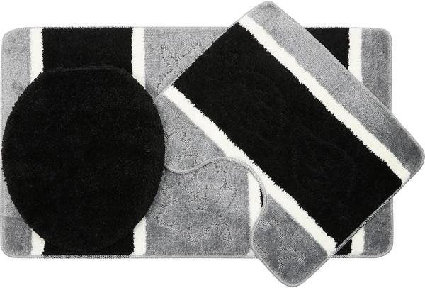 Duygu Yaprak Desenli 3 Parça Banyo Paspas Seti | Siyah | Ban-0026