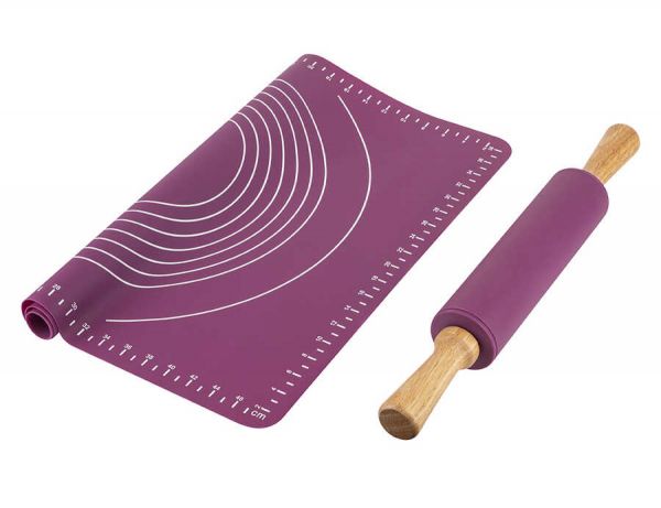 Tantitoni | Vişne 2li Silikon Hamur Açma Matı ve Merdane Seti