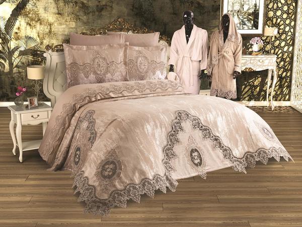 Fransız Güpürlü Dilara Çeyiz Paketi 15 Parça - Cappucino