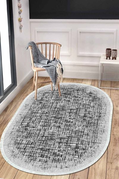 Birkilim Oval Yıkanabilir İpeksi Kaymaz Taban Dekoratif Halı | MLN-IP-O-HT-182