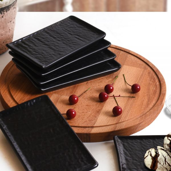 Mat Siyah Doğaltaş Kayık Tabak 15 Cm 6 Adet | Keramika