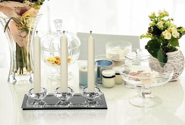 Dematex | Deko-Kerzenhalter | Kerzenständer | Silber | Steinverzierung | DM-18