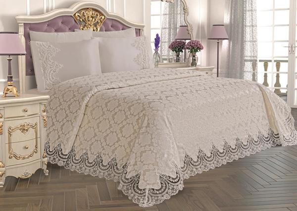 Fransız Güpürlü Çeyizlik Pike Takımı Nehir Krem