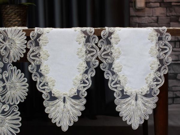 Dowry Land Palmiye 7 Pcs Glittery Living Room Set Cream