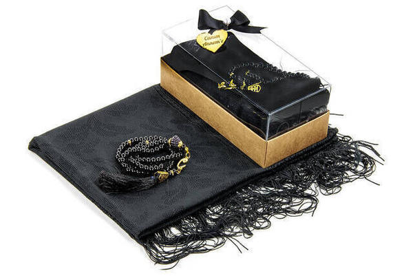 Mevlid Geschenkset - Rosenkranz - Schal bedeckt - schwarze Farbe