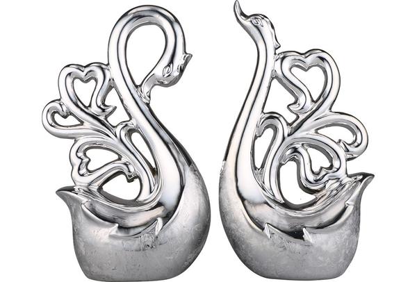 Almina 2'li Dekoratif Kuğu Biblosu | Gümüş | Al-4779