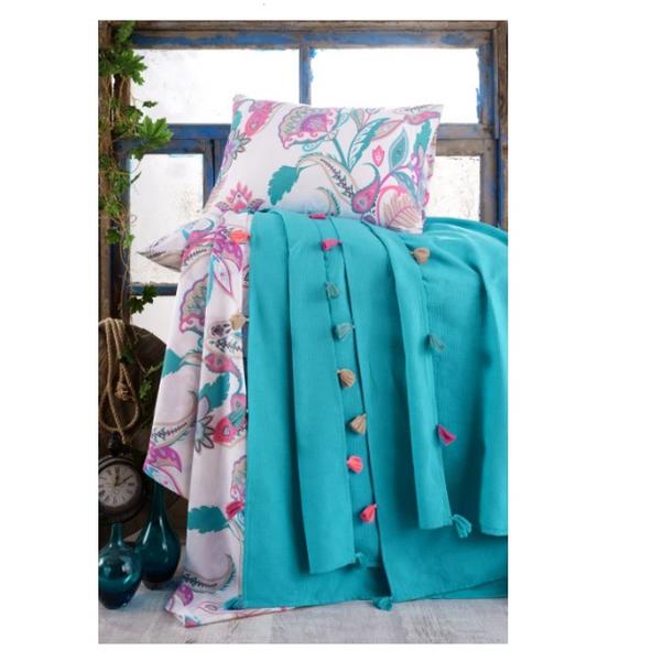 Minteks Düz Renk Tek Kişilik Pike Takımı - Turkuaz