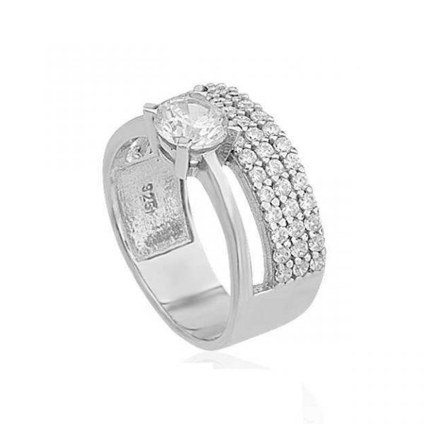 Gümüş Yarım Tur Tek Taş Bayan Yüzük