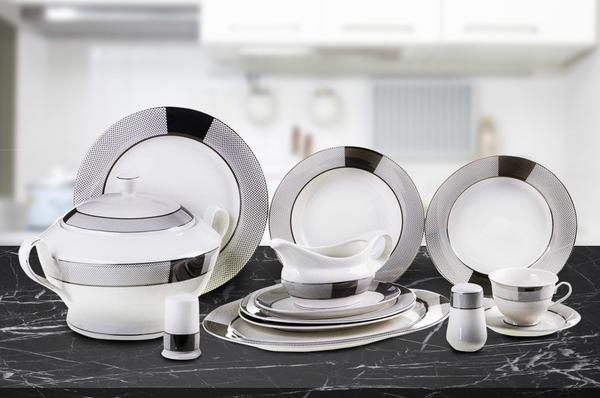 Taç Hermes Forme 85 Parça Porselen Yemek Takımı | 12 Kişilik | TAC-1485