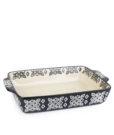 Acar | Seramik Desenli Dikdörtgen Siyah Fırın Kabı 35 x 23.5 x 7 cm