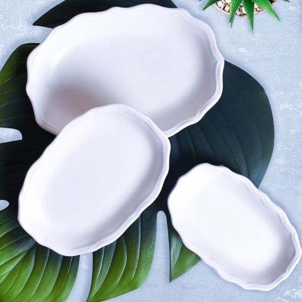 Beyaz Romeo Kayık Tabak 19-22-25 Cm 3 Adet | Keramika
