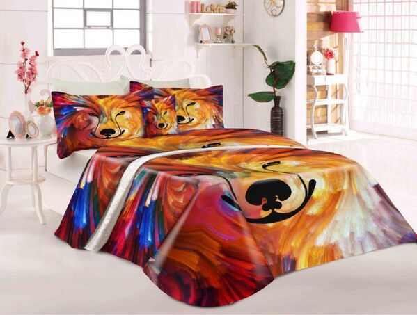 Aslan 3d Çift Kişilik Yatak Örtüsü 4 Parça