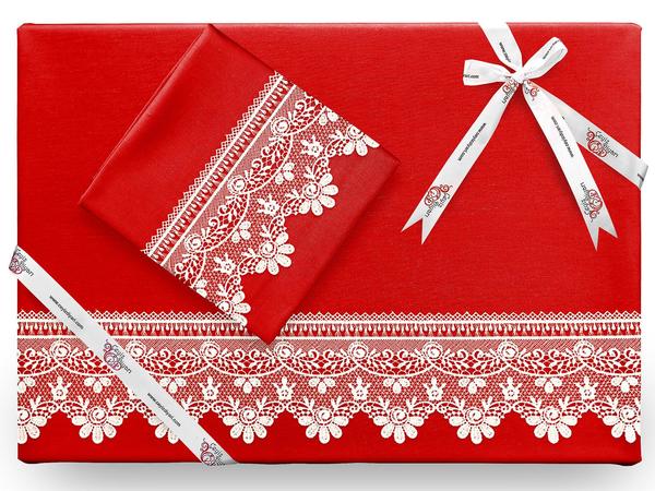 Efsun Plain French Laced Bettbezug Set Rot