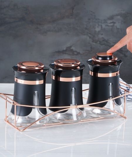 مطبخ اكار | طقم بهارات زجاج 3 قطع مع ستاند