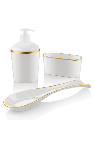 Queen's Kitchen | Beyaz Akrilik Yaldızlı Mutfak Seti 3 Parça