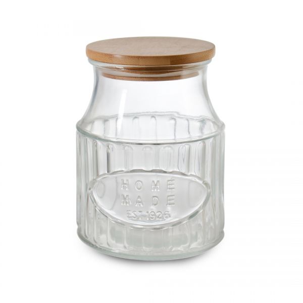 İpek Züccaciye | Bambu Kapaklı Desenli Cam Kavanoz 1 Lt