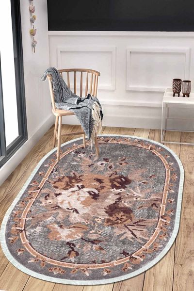 Birkilim Oval Yıkanabilir İpeksi Kaymaz Taban Dekoratif Halı | MLN-IP-O-HT-153
