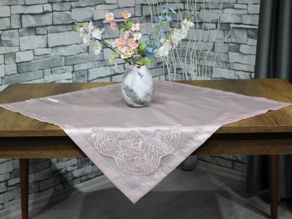 Çeyiz Diyarı Fransız Güpürlü Saten Ezgi Tek Bohça Pudra