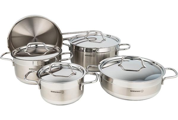 Korkmaz 5'li Alfa Tencere Seti | 9 Parça | Paslanmaz Çelik | A1660