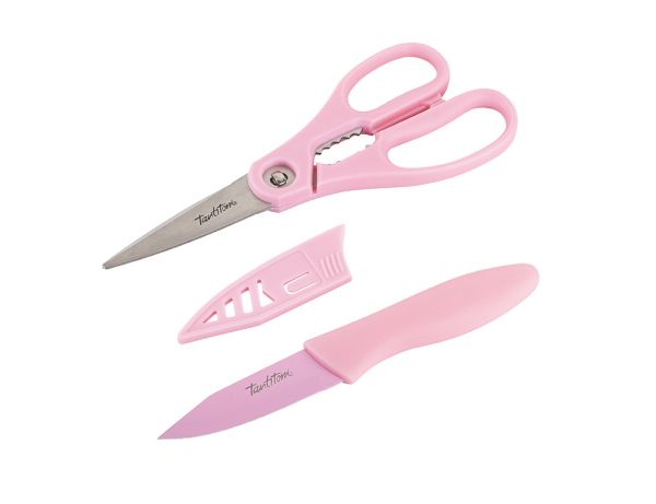 048-08-ensemble de ciseaux et couteaux de cuisine rose clair