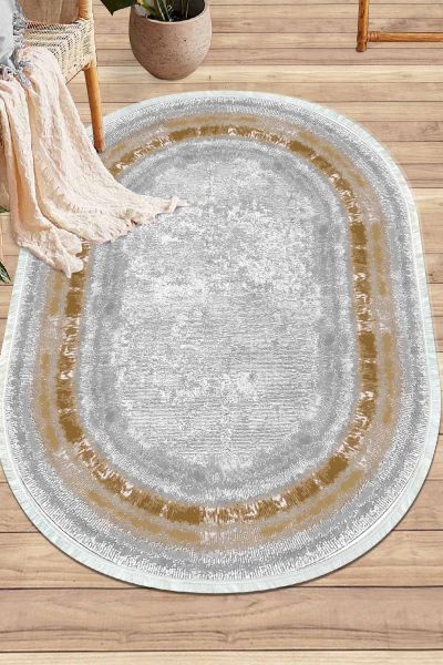 Birkilim Oval Yıkanabilir İpeksi Kaymaz Taban Dekoratif Halı | MLN-IP-O-HY-1406