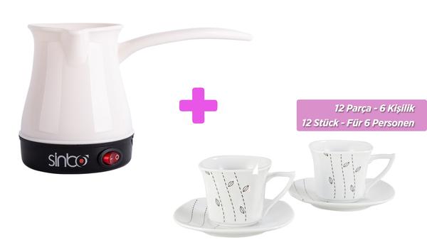 Sinbo Beyaz Elektrikli Türk Kahve Makinesi & Bavary 6'lı Türk Kahve Seti