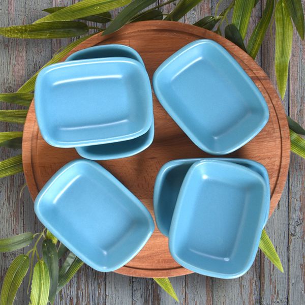 Dikdörtgen Mat Turkuaz Çerezlik / Sosluk 11 Cm 6 Adet | Keramika