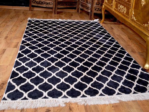 Latex Kaymaz Taban Dijital Baskı Kadife Halı Kupa Siyah-Beyaz 180x280 cm
