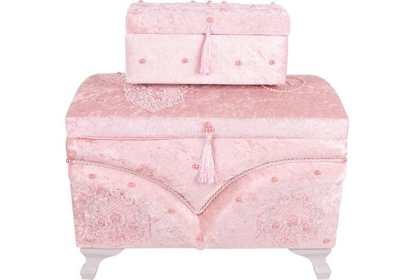 Dekonaz 2'li Dantel İnci Süslemeli Çeyiz Sandığı By-sdk-0006