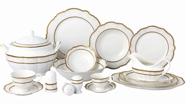 Neva Elite Rund Blumenform Gold Verzierung 85 Teilig Porzellan Ess-Set I 12 Personen I