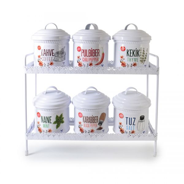 799B WHITE METAL STAND 6 SPICE SET | SILK-YLD017