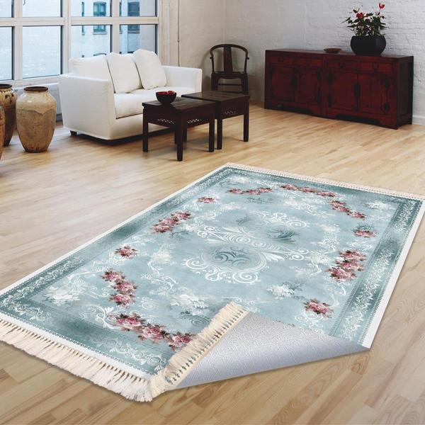 Milano Yıkanabilir Dekoratif Halı Kaymaz Taban | 8mm | Turkuaz | MLN-HK059-1