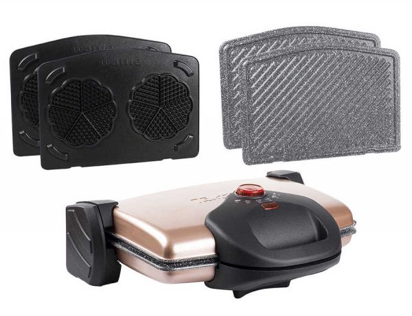 Tantitoni | Granit Waffle ve Düz Plakalı Rose Gold Izgara ve Tost Makinesi